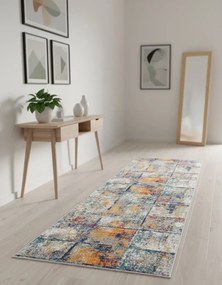 Szaro-kolorowy chodnik w nowoczesną kratkę W7-N50