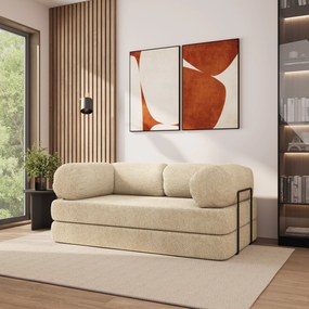 Masseno Sofa piankowa EIREN z funkcją spania, Kanapa z pianki do salonu, Bezmontażowa, Tkanina bucle – Kremowy QUELLE 02