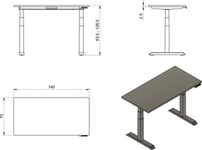 Biurko do pracy z regulacją wysokości Fighter Single Desk biały/biały 140x70 cm