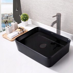 Umywalka nablatowa ceramiczna matowa czarna stawiana na blat prostokątna