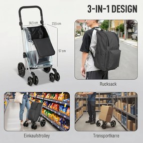 HOMCOM Wózek na zakupy, torba 46 l, składany wózek z kieszenią chłodzącą, regulowany uchwyt, rama aluminiowa, ciemnoszary | Aosom PL