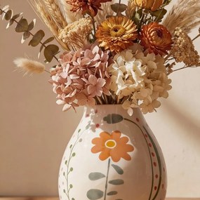 Kremowy kamionkowy ręcznie malowany wazon (wysokość 17 cm) Taza – Bloomingville