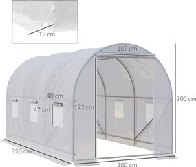 Outsunny foliowa szklarnia ogrodowa 35x2x2m z 6 oknami wentylacyjnymi biała trwała i przestronna | Aosom PL