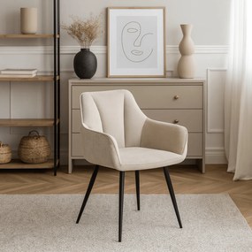 Krzesło Tapicerowane do Salonu NAWARA Kremowe Nowoczesne