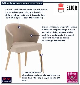 Beżowe welurowe krzesło na bukowych nogach  H4-T25