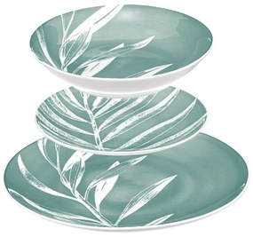 Porcelanowa zastawa stołowa dla 6 osób, wzór liści, 18 elementów