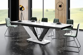 Rozkładany stół z białym blatem na biało-czarnej nodze Viva 2