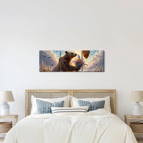 Obraz - Niedźwiedź i pszczoły (z zegarem) (90x30 cm)
