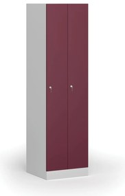 Szafka ubraniowa wąska, 2-drzwiowa, 1850 x 500 x 500 mm, demontaż, zamek cylindryczny, drzwi czerwone