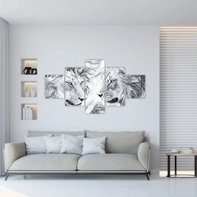 Obraz - Rysowane lwie głowy (125x70 cm)