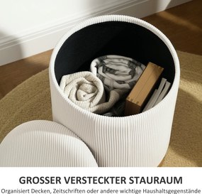 HOMCOM Puf z miejscem do przechowywania, składany puf z pokrywką, podstawa ze stali, okrągły puf 36 x 36 x 44 cm Kremowy