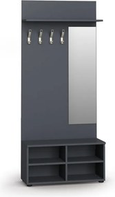 Garderoba z szafką na buty i lustrem HORIZONT, 4 haczyki, półka, grafitowy