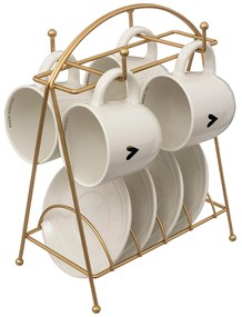 Zestaw do kawy: 4 porcelanowe kubki i spodki, na stojaku FLORAL, 170 ml