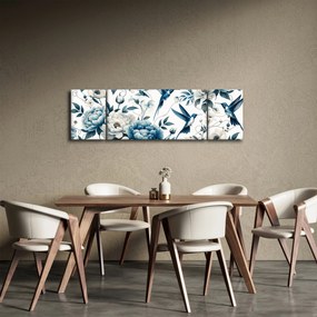 Obraz - Kolibry z kwiatami (170x50 cm)