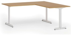 Narożne biurko PRIMO BETA L, 180x180 cm, L/P, biała podstawa, buk