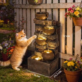 Outsunny Fontanna 5-poziomowa Ogrodowa z Oświetleniem LED Kamienna Pompa, Regulowana 31 x 25,5 x 72 cm | Aosom PL