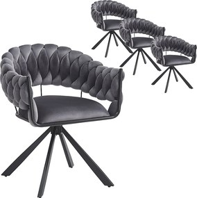 Zestaw 4 krzeseł welurowych - z podłokietnikami - regulowane metalowe nogi w kształcie pazurów - szare