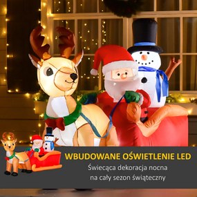 HOMCOM nadmuchiwana dekoracja świąteczna z saniami i bałwanem, oświetlenie LED, odporna na warunki pogodowe, poliester 200 x 80 x 128 cm | Aosom PL