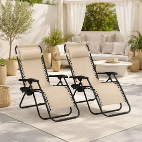 Zestaw 2 składanych leżaków ogrodowych Malibu TDC2502, kolor beżowy