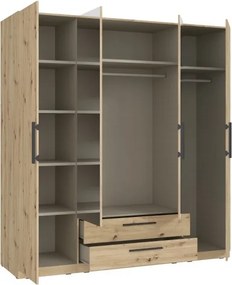 Czterodrzwiowa szafa z szufladami i lustrem Cadixo 84 dąb Artisan