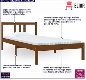 Drewniane łóżko pojedyncze miodowy brąz 90x200 cm - Kenet 3X