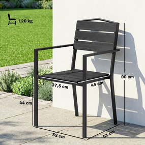 Outsunny Krzesła ogrodowe 4 szt. Sztaplowane krzesła tarasowe z lamelowym designem i podłokietnikami 52 x 51 x 90 cm Czarny | Aosom PL