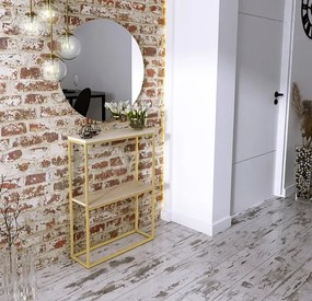 Konsola W Stylu Glamour Z Półkami Złoty + Dąb Sonoma G6-L66