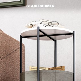 HOMCOM Okrągły stolik pomocniczy z koszem na tkaniny, 2-poziomowy stolik kawowy do salonu, sypialni, małe przestrzenie, metal, szary+biały