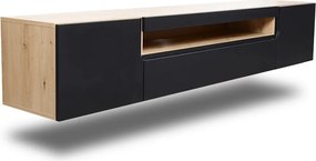 Szafka RTV wisząca Loftia 200 cm dwudrzwiowa z wnęką - artisan / czarny mat