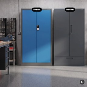Szafa biurowa metalowa z zamkiem na szyfr antracytowo-niebieska, 900x1850x400 mm: DANIEL
