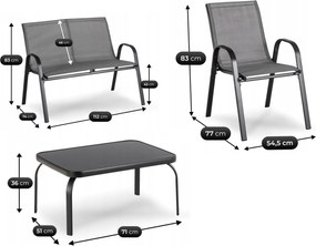 Zestaw mebli ogrodowych Rivo 4-osobowy na balkon i taras, kolor szary