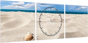 Obraz - Muszle na plaży (z zegarem) (90x30 cm)