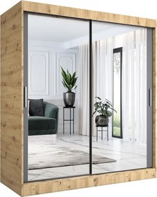Szafa przesuwna z lustrem 180 cm dąb artisan + antracyt R5-F77