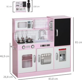 AIYAPLAY Zestaw kuchenny z garnkami, tablicą kredową, telefonem, maszyną do lodu, piekarnikiem, 83,8 x 26,8 x 81 cm, Różowy