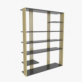 Elegancki regał w kolorze antracytowo-złotym, 120 x 160 x 29,6 cm | Płyta wiórowa pokryta melaminą w 100%, grubość 18 mm | Nowoczesne rozwią