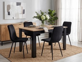 Zestaw jadalniany 1 + 4, stół MADO 120x80 cm czarny/dąb artisan + czarne aksamitowe krzesło LAVA z czarnymi nogami