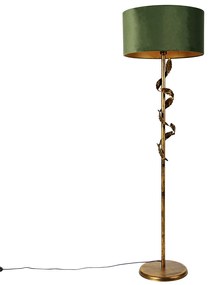 Lampa stojąca w stylu vintage, złoto antyczne z zielonym abażurem - Linden klasyczny/Antyczny Oswietlenie wewnetrzne