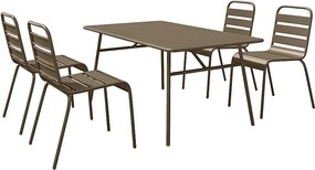 Zestaw mebli jadalnianych ogrodowych z metalu - stół o dł. 160 cm i 4 sztaplowane krzesła - Taupe - MIRMANDE marki MYLIA