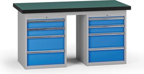 Stół warsztatowy G8, 1500 x 750 x 800 mm, 2x kontener, 8x szuflada, niebieski