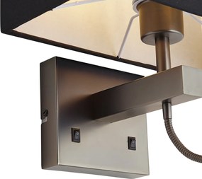 Nowoczesny kinkiet w kolorze metalu z czarnym kloszem i ramieniem do czytania z LED - Bergamo