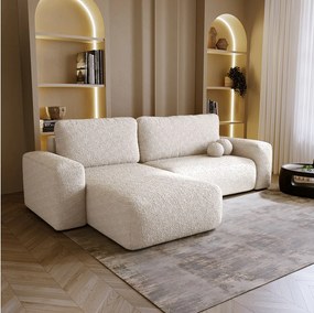 BESILIO Narożnik lewostronny rozkładany Ornello L- okrągłe poduszki, z funkcją spania, szezlong w boucle - Beżowy