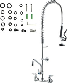 Bateria Kuchenna, SucceBuy Komercyjna Bateria Ścienna do Zlewu Kuchennego - Ze Spryskiwaczem do Wstępnego Płukania, 91 cm