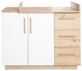 Biała/w naturalnym kolorze komoda dziecięca w dekorze dębu z przewijakiem 118x103x79 cm Lion – Roba