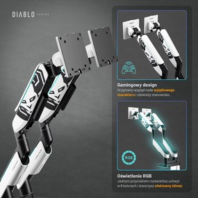 Uchwyt regulowany na 2 monitory 35 cali RGB Diablo X-Arm Dual, biało-czarny