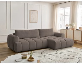 Szarobrązowy rozkładany/ze schowkiem narożnik (prawostronny/z szezlongiem) Fuji – Bobochic Paris