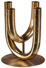 Metalowy świecznik 4 ramienny. Na świece stożkowe,złoty, 14 x 14 x 18 cm