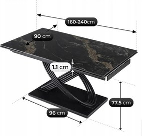 Zestaw Stół Rozkładany IBIZA 160-240 cm Czarny Marmur i 4 Krzesła Tapicerowane JULY Kremowe Nowoczesne