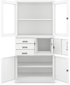 Biurowa szafa metalowa z sejfem na akta i dokumenty FILIP, 900 x 1850 x 400 mm, biała