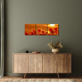 Obraz kwitnącego pola z tulipanami (z zegarem) (90x30 cm)