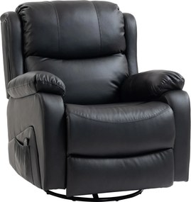 HOMCOM Fotel masujący, funkcja ogrzewania i leżenia, ekoskóra, do 150 kg, 97x92x104cm, Czarny | Aosom PL